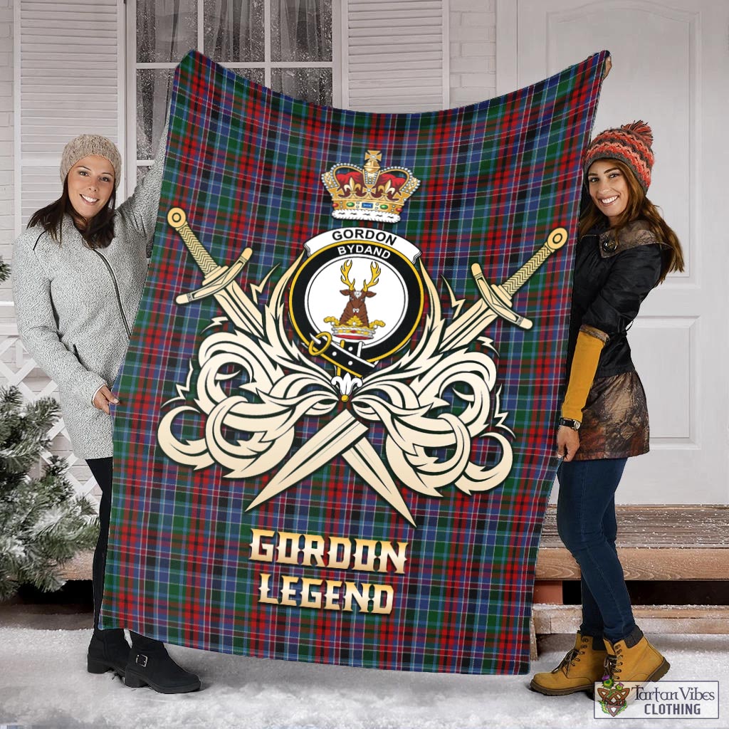 Tartan Vibes Clothing Gordon Red Tartan Blanket with Clan Crest and the Golden Sword of Courageous Legacy