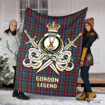 Gordon Red Tartan Blanket with Clan Crest and the Golden Sword of Courageous Legacy