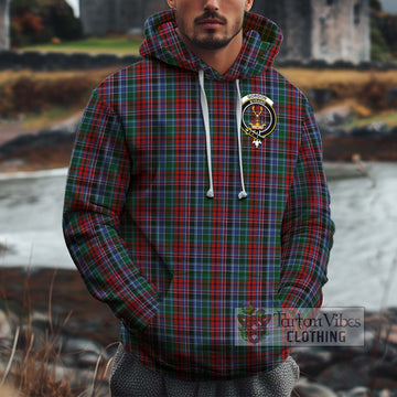 Gordon Red Tartan Cotton Hoodie with Family Crest