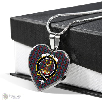 Gordon Red Tartan Heart Necklace with Family Crest