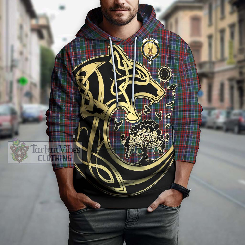 Gordon Red Tartan Hoodie with Family Crest Celtic Wolf Style Zip Hoodie - Tartan Vibes Clothing