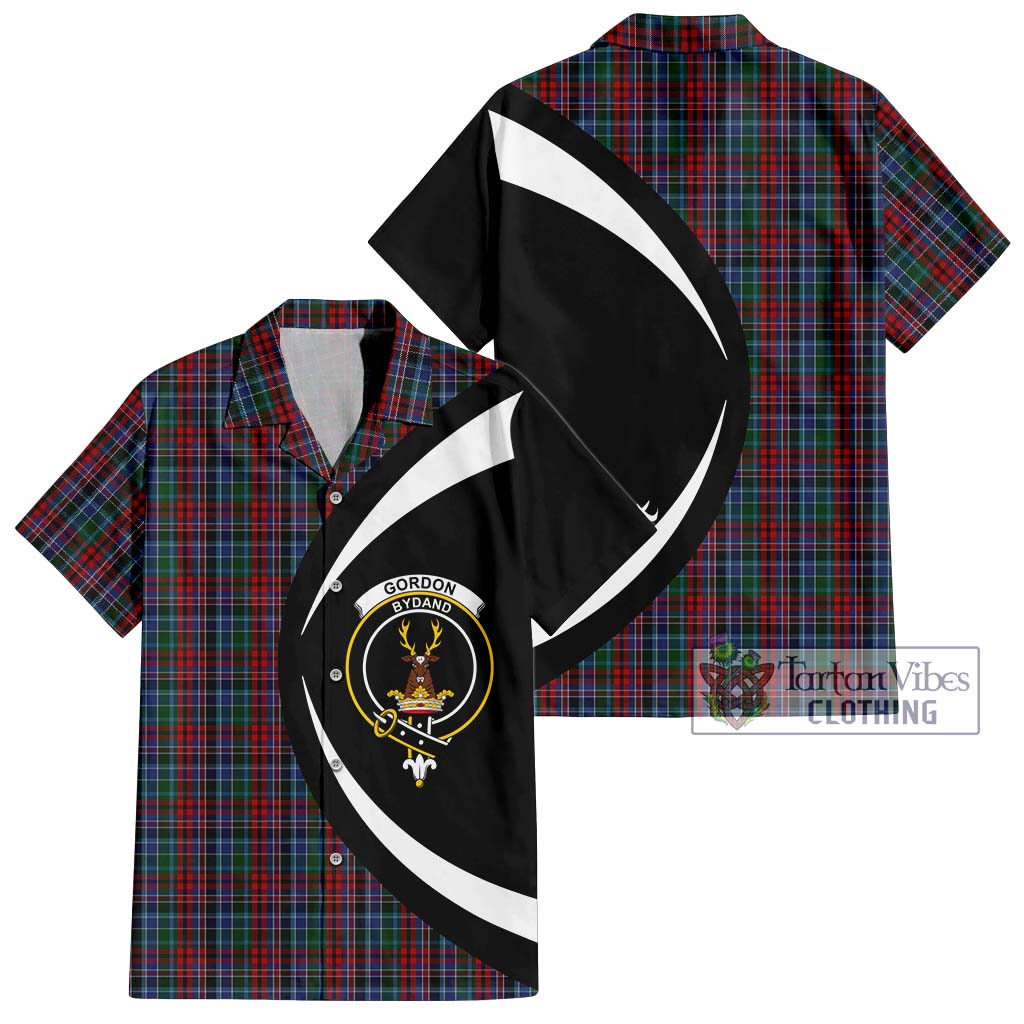 Gordon Red Tartan Short Sleeve Button Up with Family Crest Circle Style Kid - Tartan Vibes Clothing