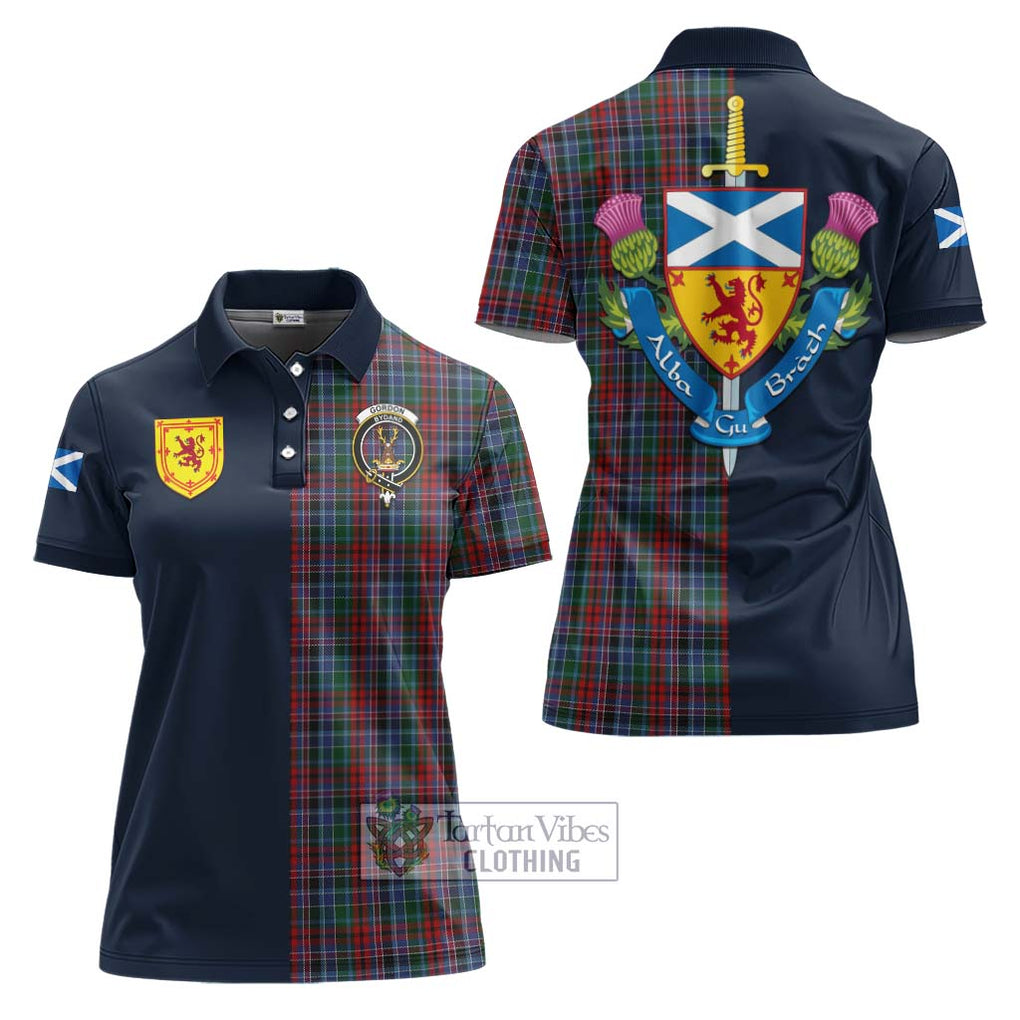 Tartan Vibes Clothing Gordon Red Tartan Women's Polo Shirt with Scottish Lion Royal Arm Half Style