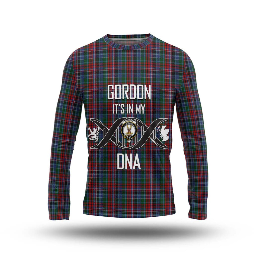 Gordon Red Tartan Long Sleeve T-Shirt with Family Crest DNA In Me Style Unisex - Tartanvibesclothing Shop