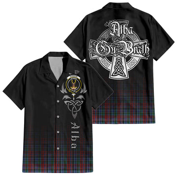 Gordon Red Tartan Short Sleeve Button Up Shirt Featuring Alba Gu Brath Family Crest Celtic Inspired