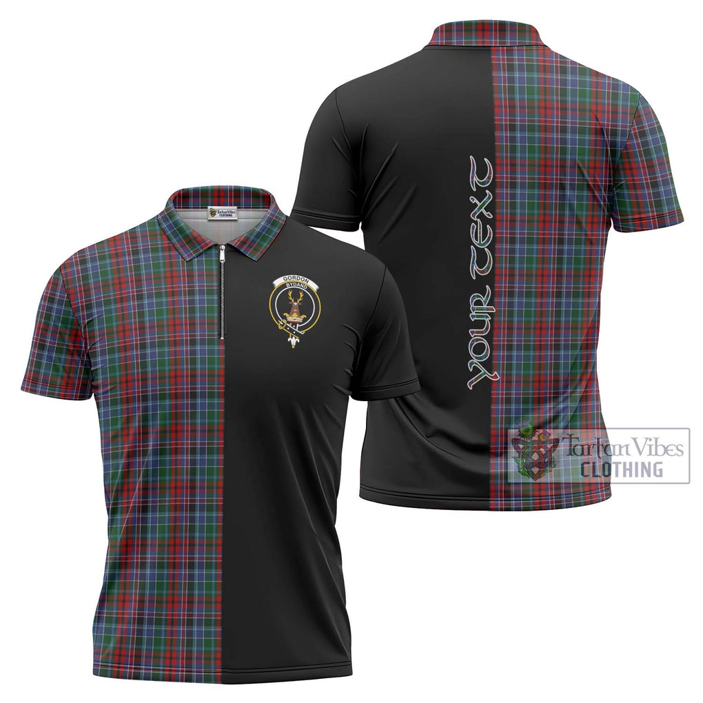 Gordon Red Tartan Zipper Polo Shirt with Family Crest and Half Of Me Style Unisex - Tartanvibesclothing Shop