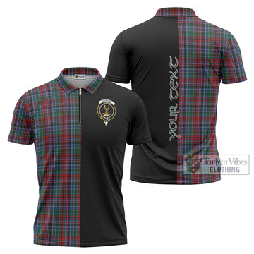 Gordon Red Tartan Zipper Polo Shirt with Family Crest and Half Of Me Style