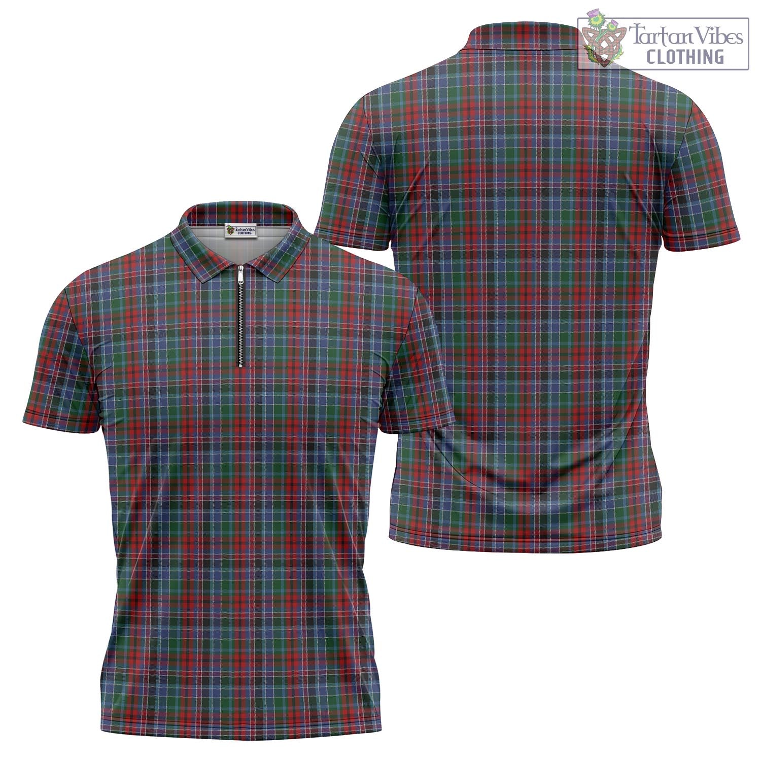 Tartan Vibes Clothing Gordon Red Tartan Zipper Polo Shirt