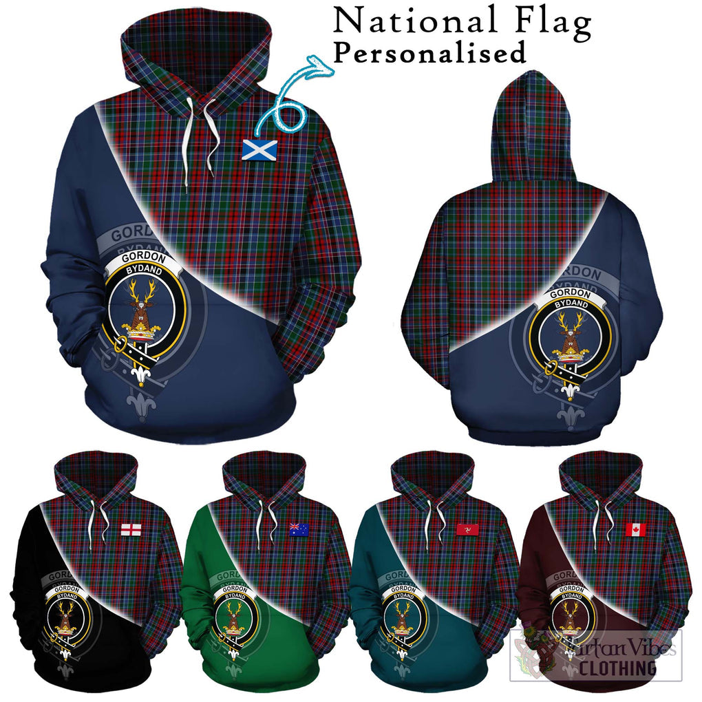 Gordon Red Tartan Hoodie with Personalised National Flag and Family Crest Half Style Zip Hoodie - Tartanvibesclothing Shop