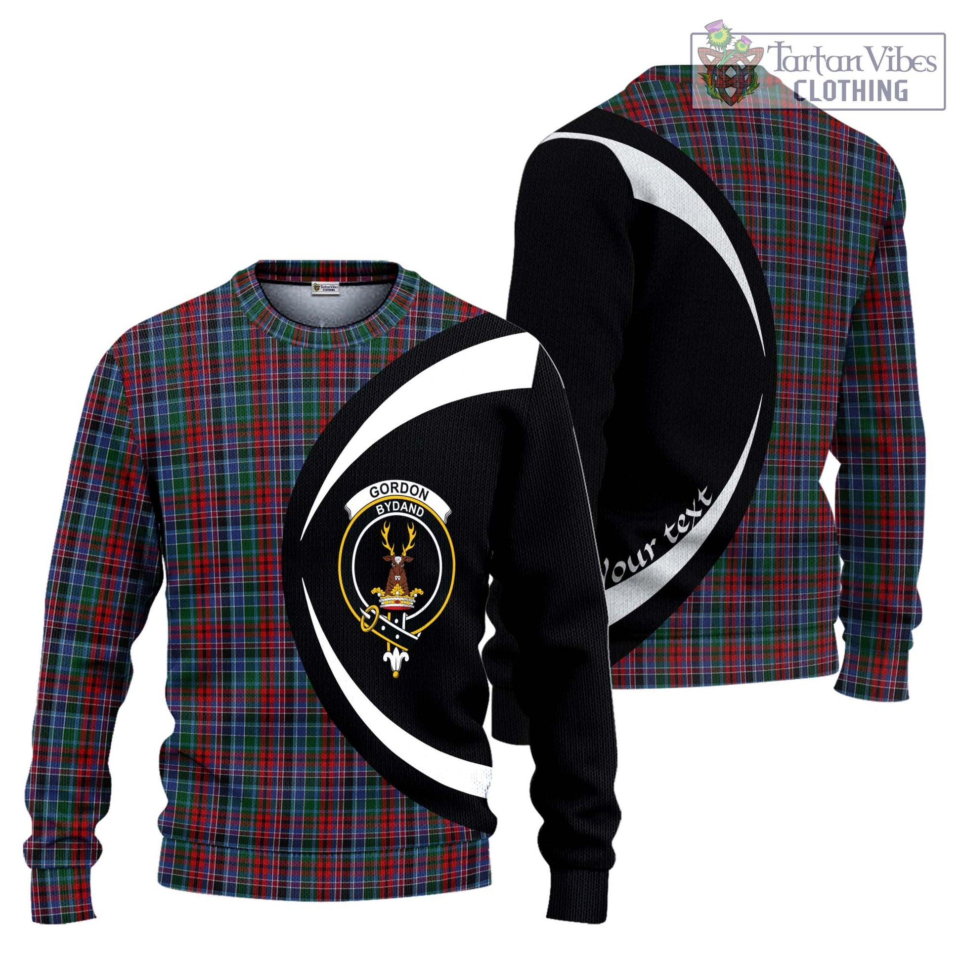 Gordon Red Tartan Ugly Sweater with Family Crest Circle Style Unisex - Tartan Vibes Clothing