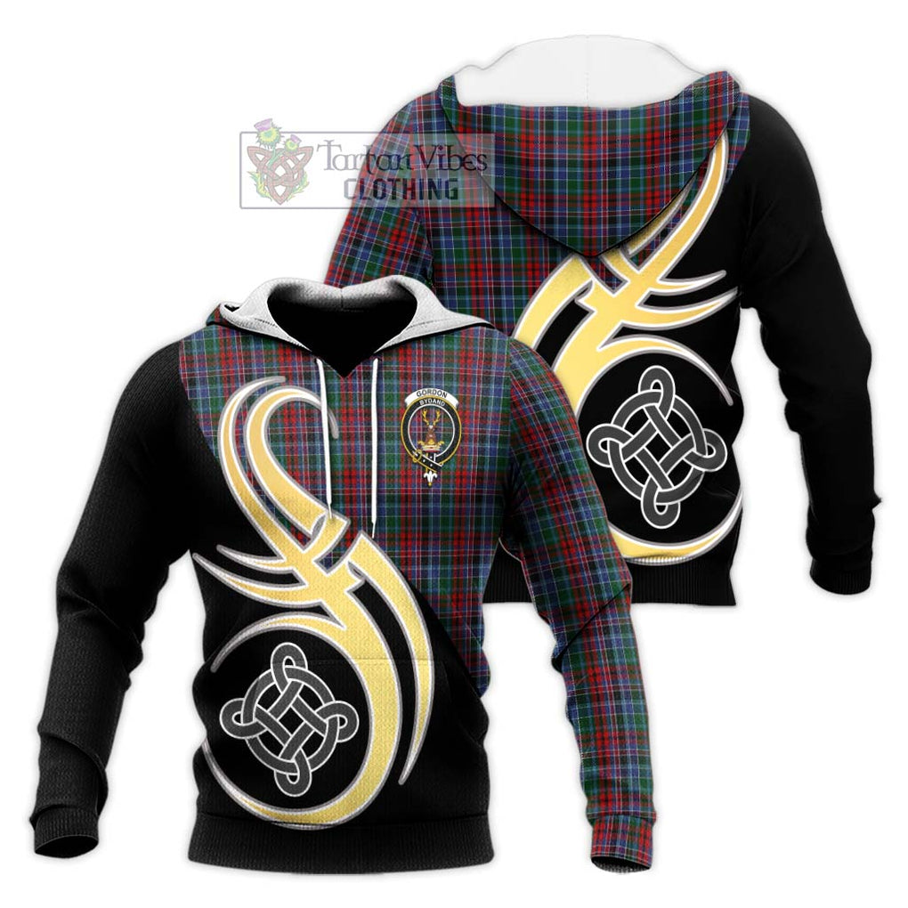 Gordon Red Tartan Knitted Hoodie with Family Crest and Celtic Symbol Style Unisex Knitted Pullover Hoodie - Tartan Vibes Clothing