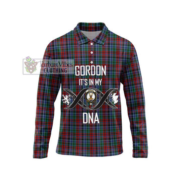 Gordon Red Tartan Long Sleeve Polo Shirt with Family Crest DNA In Me Style