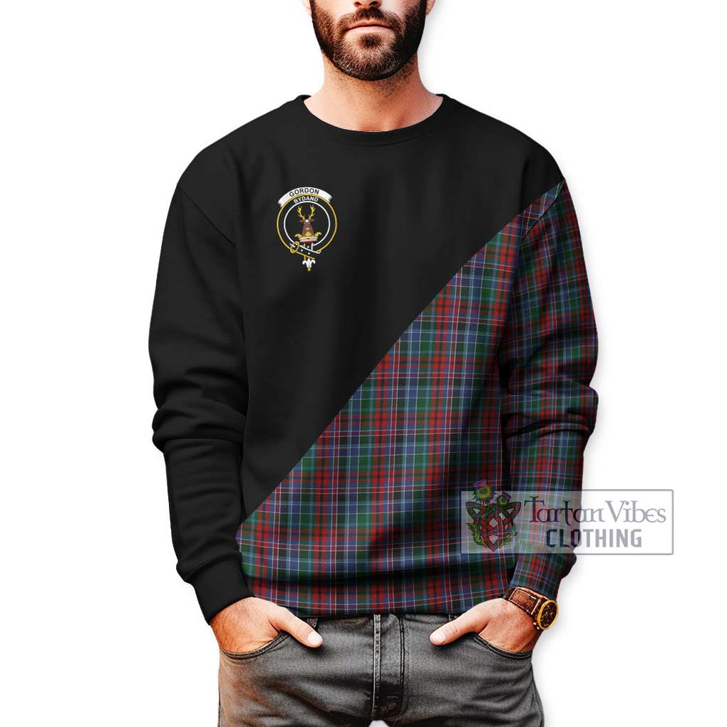 Gordon Red Tartan Sweatshirt with Family Crest and Military Logo Style Unisex - Tartanvibesclothing Shop