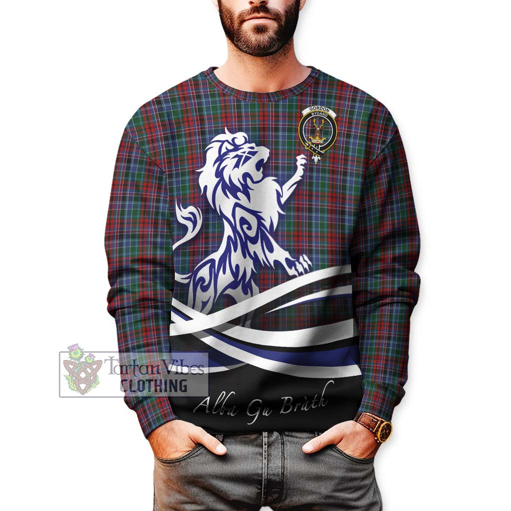 Gordon Red Tartan Sweatshirt with Alba Gu Brath Regal Lion Emblem Unisex - Tartanvibesclothing Shop