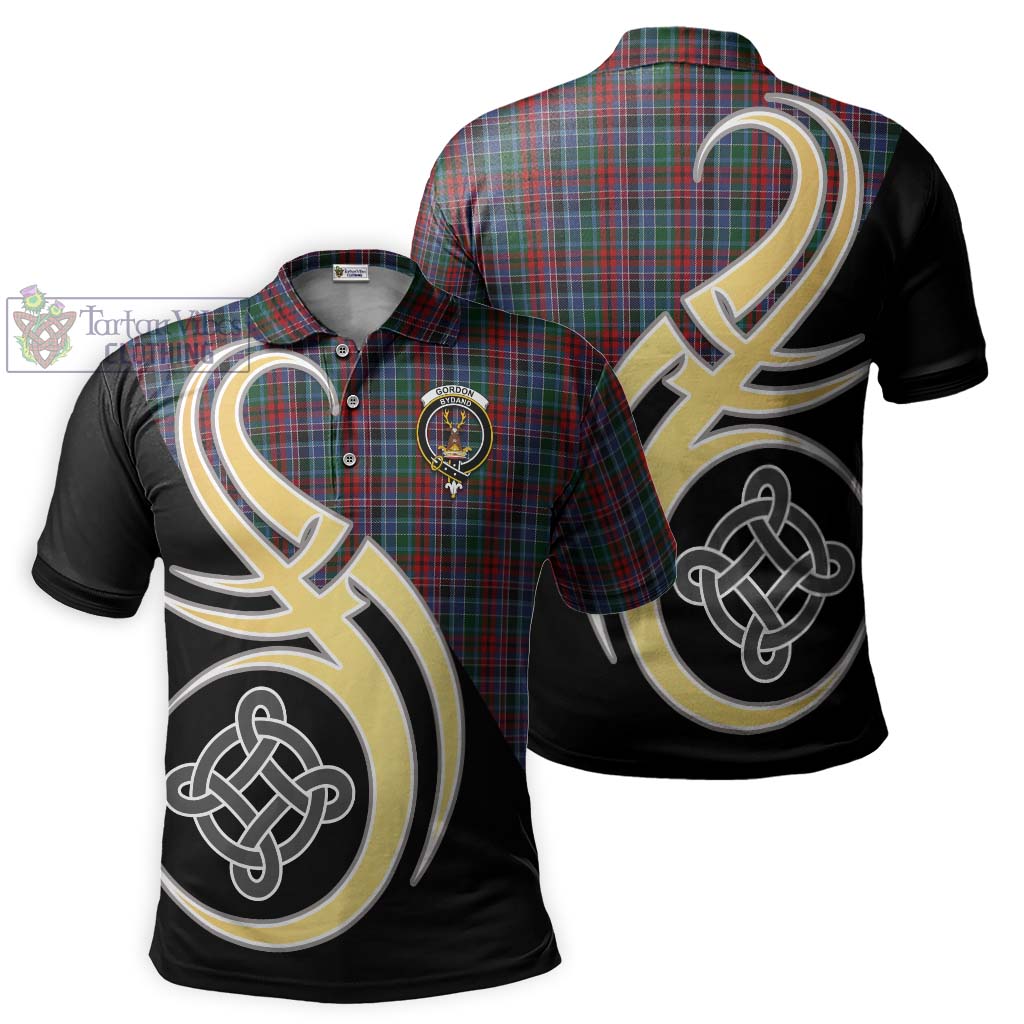 Tartan Vibes Clothing Gordon Red Tartan Polo Shirt with Family Crest and Celtic Symbol Style