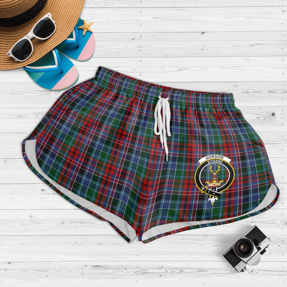 gordon-red-tartan-womens-shorts-with-family-crest