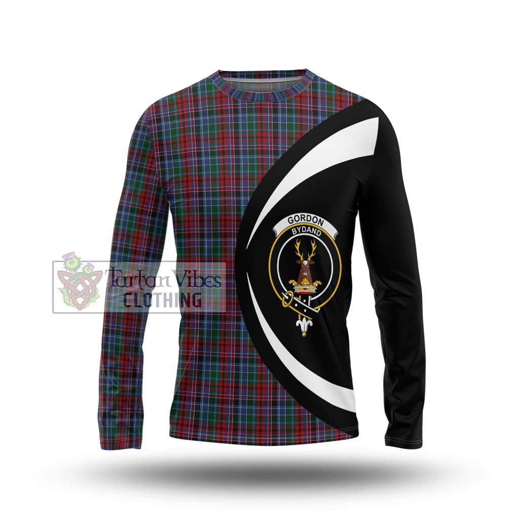 Gordon Red Tartan Long Sleeve T-Shirt with Family Crest Circle Style Unisex - Tartan Vibes Clothing