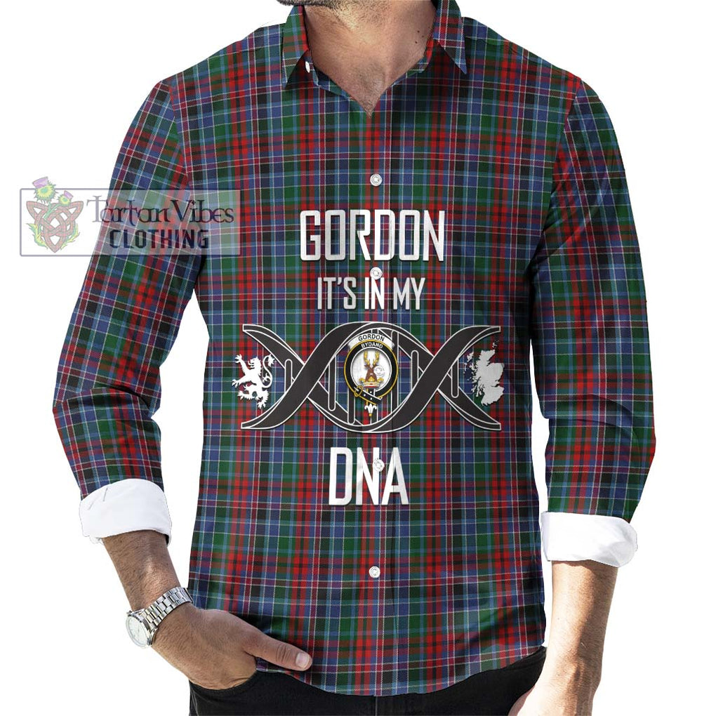 Gordon Red Tartan Long Sleeve Button Shirt with Family Crest DNA In Me Style Men's Shirt S - Tartanvibesclothing Shop