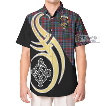 Gordon Red Tartan Short Sleeve Button Shirt with Family Crest and Celtic Symbol Style