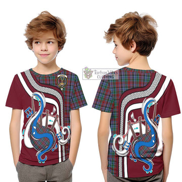 Gordon Red Tartan Kid T-Shirt with Epic Bagpipe Style