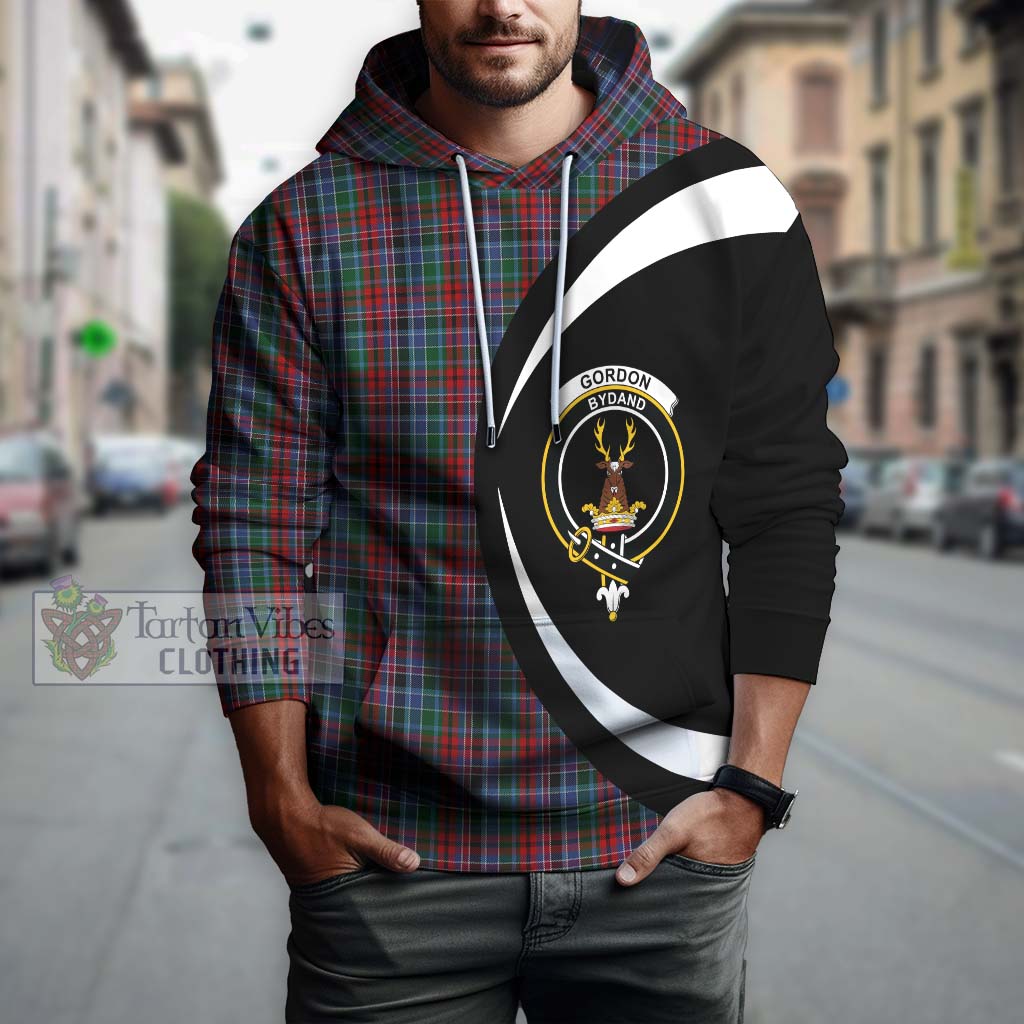 Tartan Vibes Clothing Gordon Red Tartan Hoodie with Family Crest Circle Style