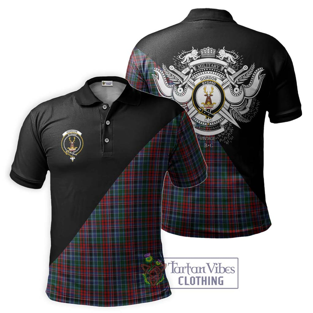 Gordon Red Tartan Polo Shirt with Family Crest and Military Logo Style Kid - Tartanvibesclothing Shop