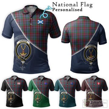 Gordon Red Tartan Polo Shirt with Personalised National Flag and Family Crest Half Style