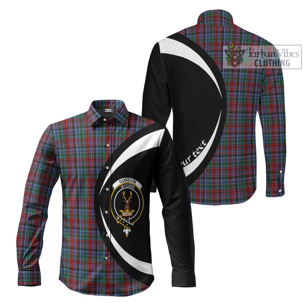 Gordon Red Tartan Long Sleeve Button Up with Family Crest Circle Style Men's Shirt S - Tartan Vibes Clothing