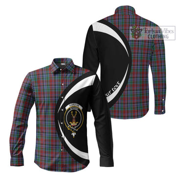 Gordon Red Tartan Long Sleeve Button Up with Family Crest Circle Style