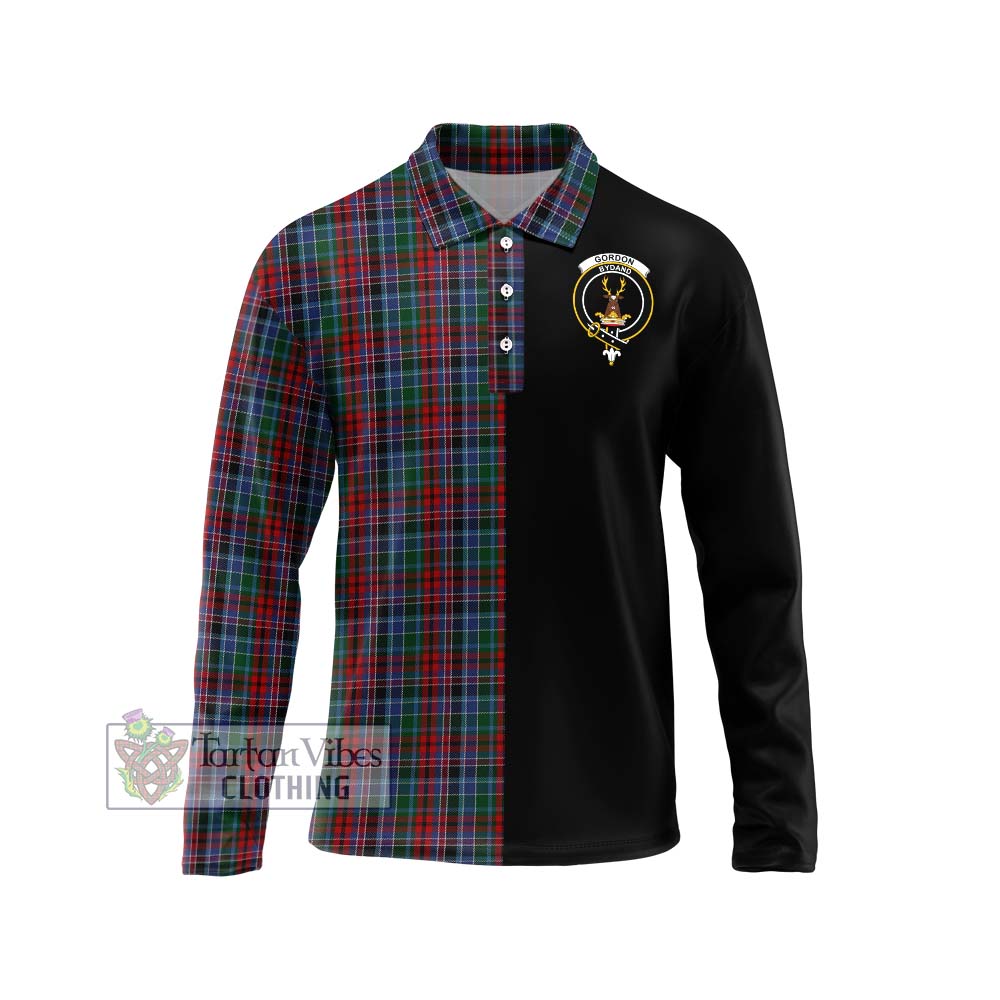 Gordon Red Tartan Long Sleeve Polo Shirt with Family Crest and Half Of Me Style Unisex - Tartanvibesclothing Shop