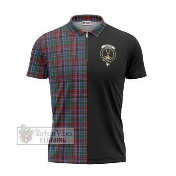 Gordon Red Tartan Zipper Polo Shirt with Family Crest and Half Of Me Style