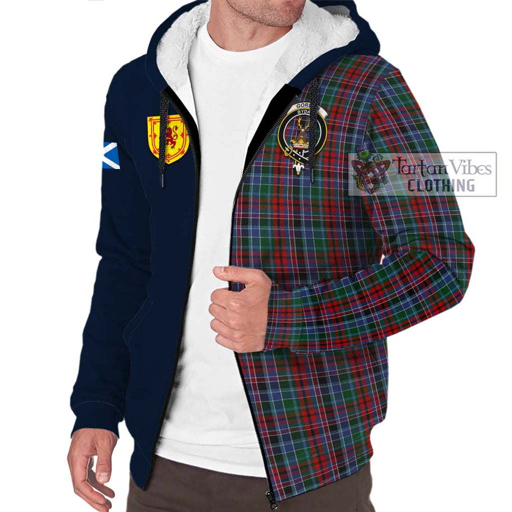 Tartan Vibes Clothing Gordon Red Tartan Sherpa Hoodie with Scottish Lion Royal Arm Half Style