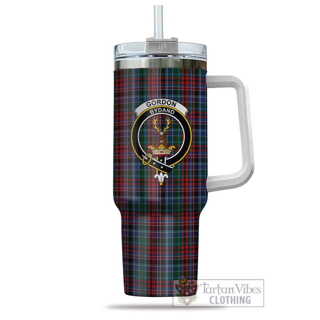 Tartan Vibes Clothing Gordon Red Tartan and Family Crest Tumbler with Handle