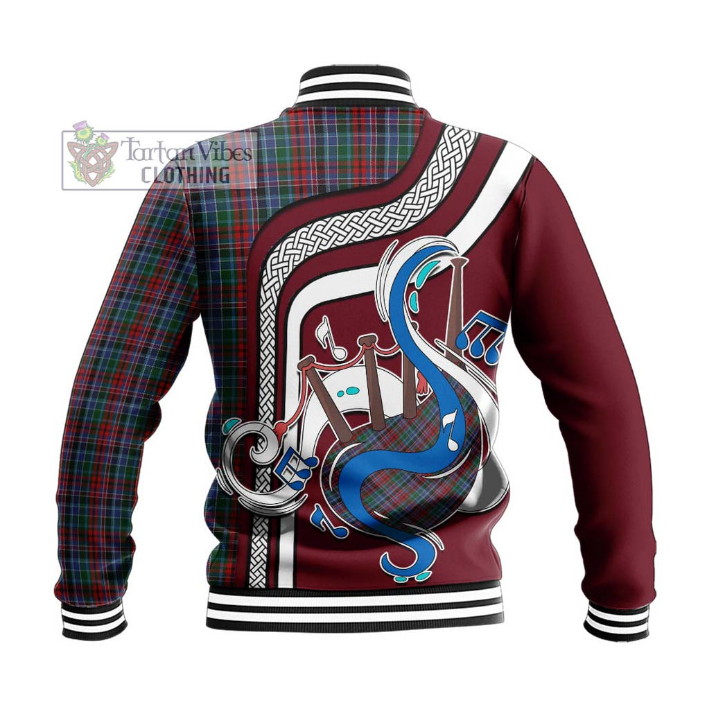 Tartan Vibes Clothing Gordon Red Tartan Baseball Jacket with Epic Bagpipe Style