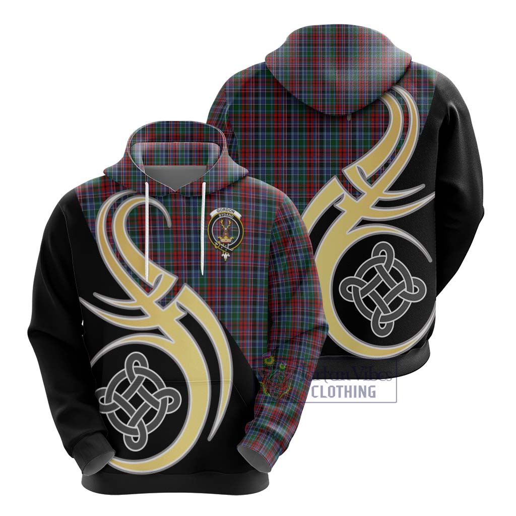 Gordon Red Tartan Hoodie with Family Crest and Celtic Symbol Style - Tartan Vibes Clothing