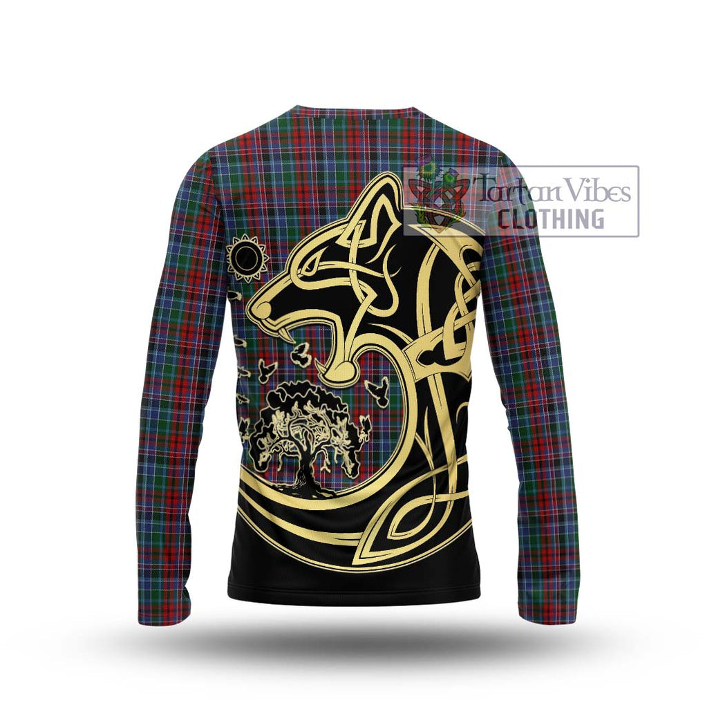 Gordon Red Tartan Long Sleeve T-Shirt with Family Crest Celtic Wolf Style - Tartan Vibes Clothing