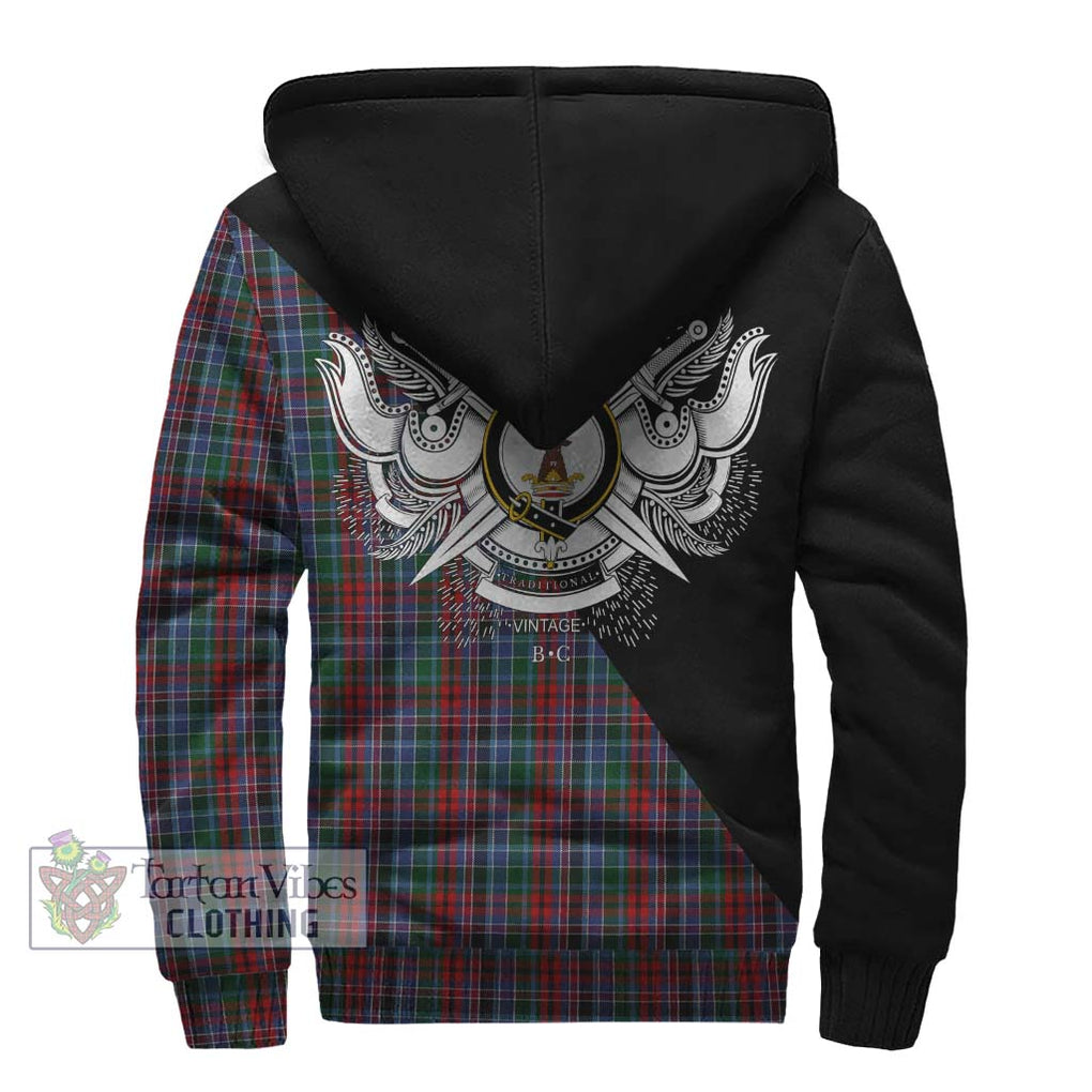 Gordon Red Tartan Sherpa Hoodie with Family Crest and Military Logo Style - Tartanvibesclothing Shop