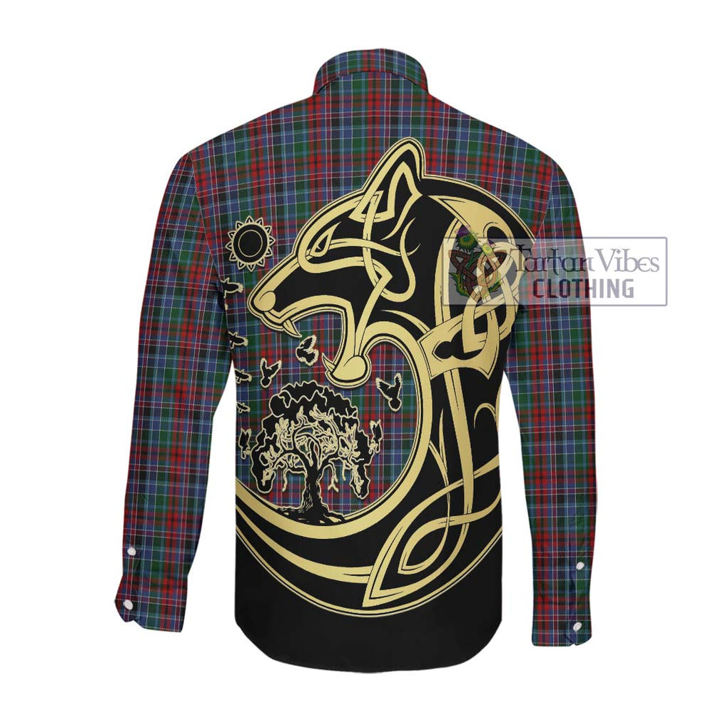 Gordon Red Tartan Long Sleeve Button Shirt with Family Crest Celtic Wolf Style Men's Shirt - Tartan Vibes Clothing