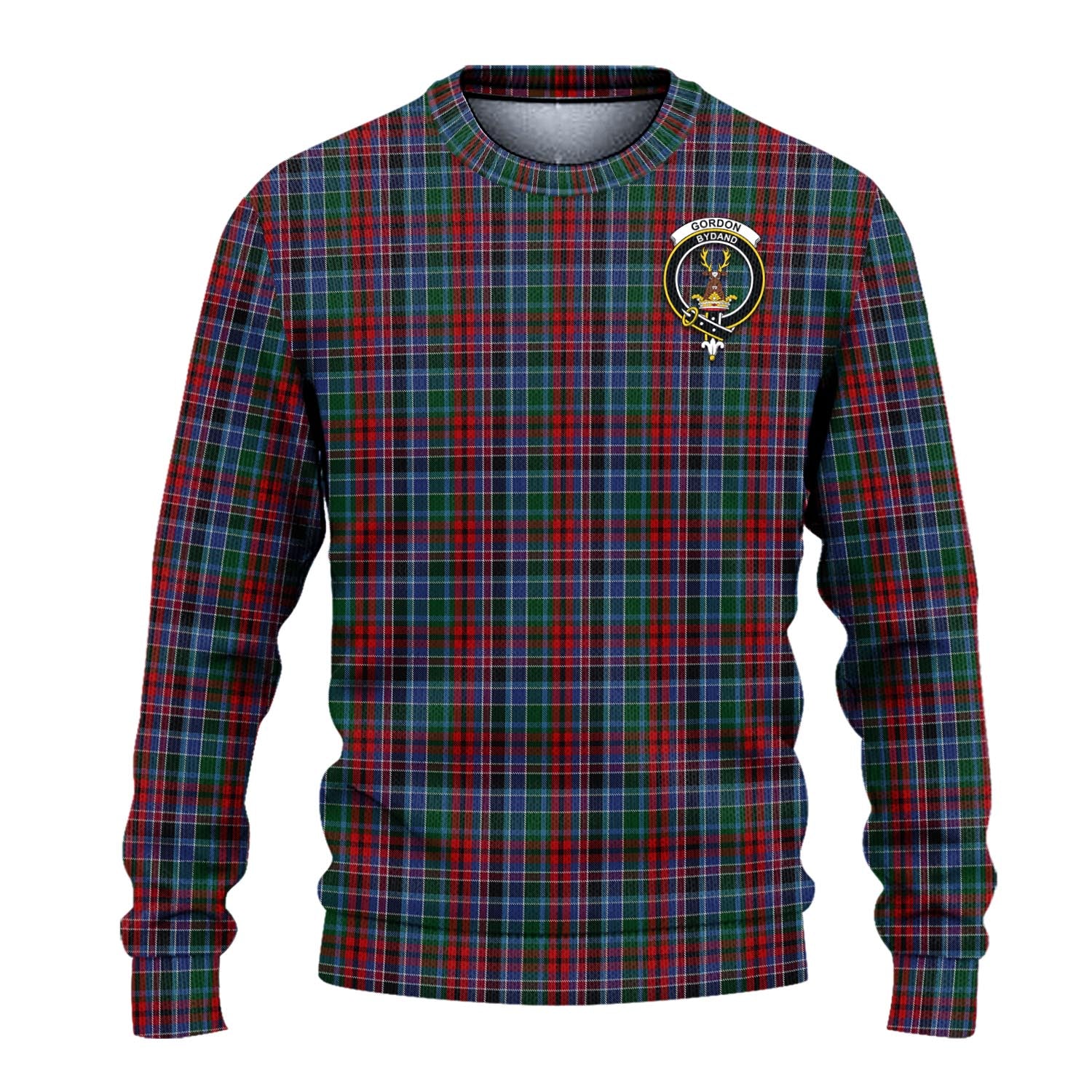 Gordon Red Tartan Knitted Sweater with Family Crest - Tartanvibesclothing