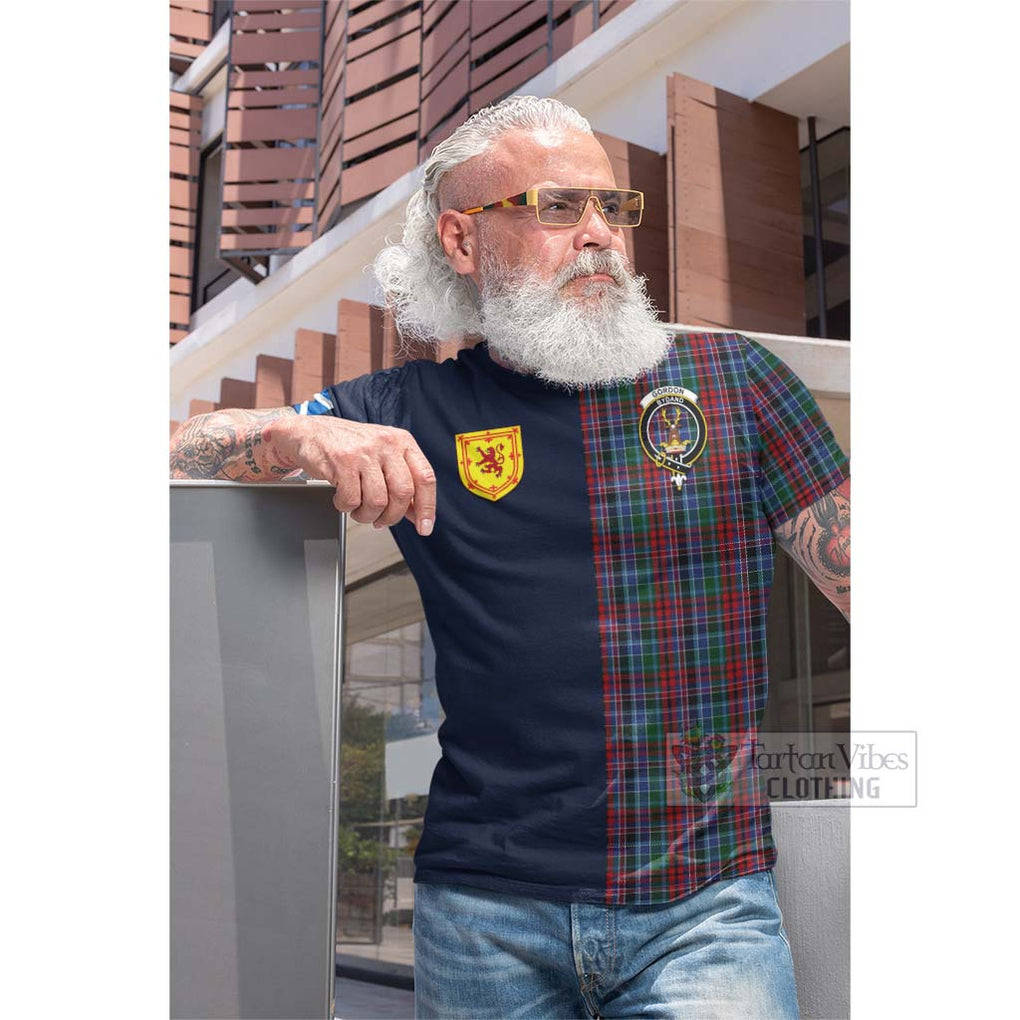 Tartan Vibes Clothing Gordon Red Tartan Cotton T-shirt with Scottish Lion Royal Arm Half Style