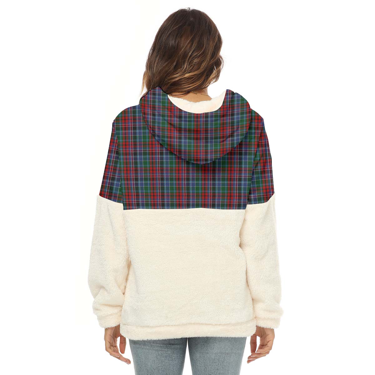 Gordon Red Tartan Women's Borg Fleece Hoodie With Half Zip with Family Crest - Tartan Vibes Clothing