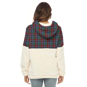 Gordon Red Tartan Women's Borg Fleece Hoodie With Half Zip with Family Crest