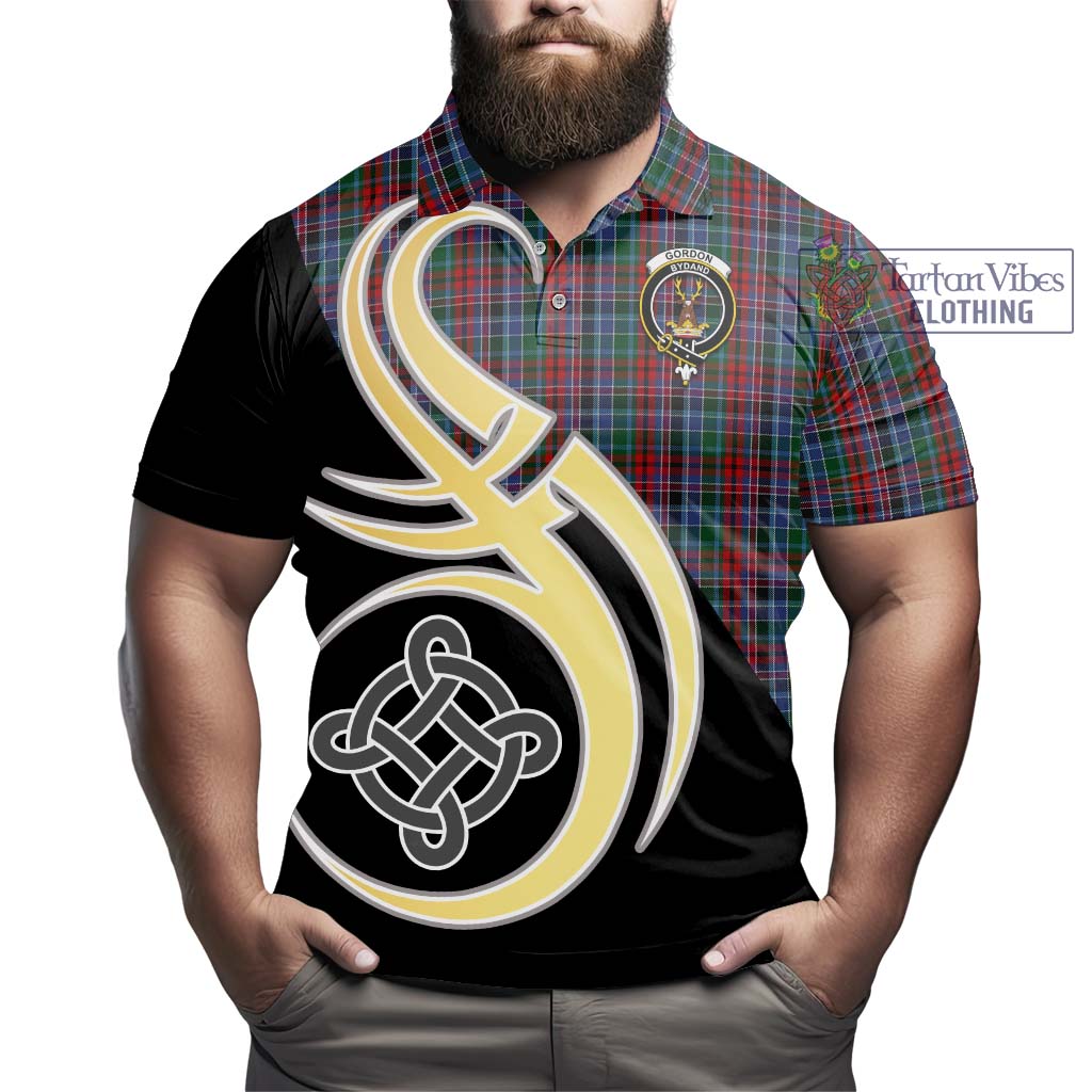 Tartan Vibes Clothing Gordon Red Tartan Polo Shirt with Family Crest and Celtic Symbol Style