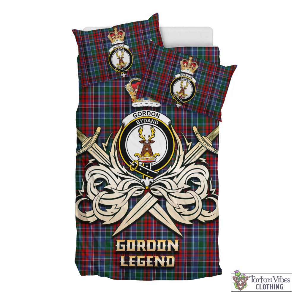 Tartan Vibes Clothing Gordon Red Tartan Bedding Set with Clan Crest and the Golden Sword of Courageous Legacy