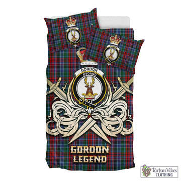 Gordon Red Tartan Bedding Set with Clan Crest and the Golden Sword of Courageous Legacy