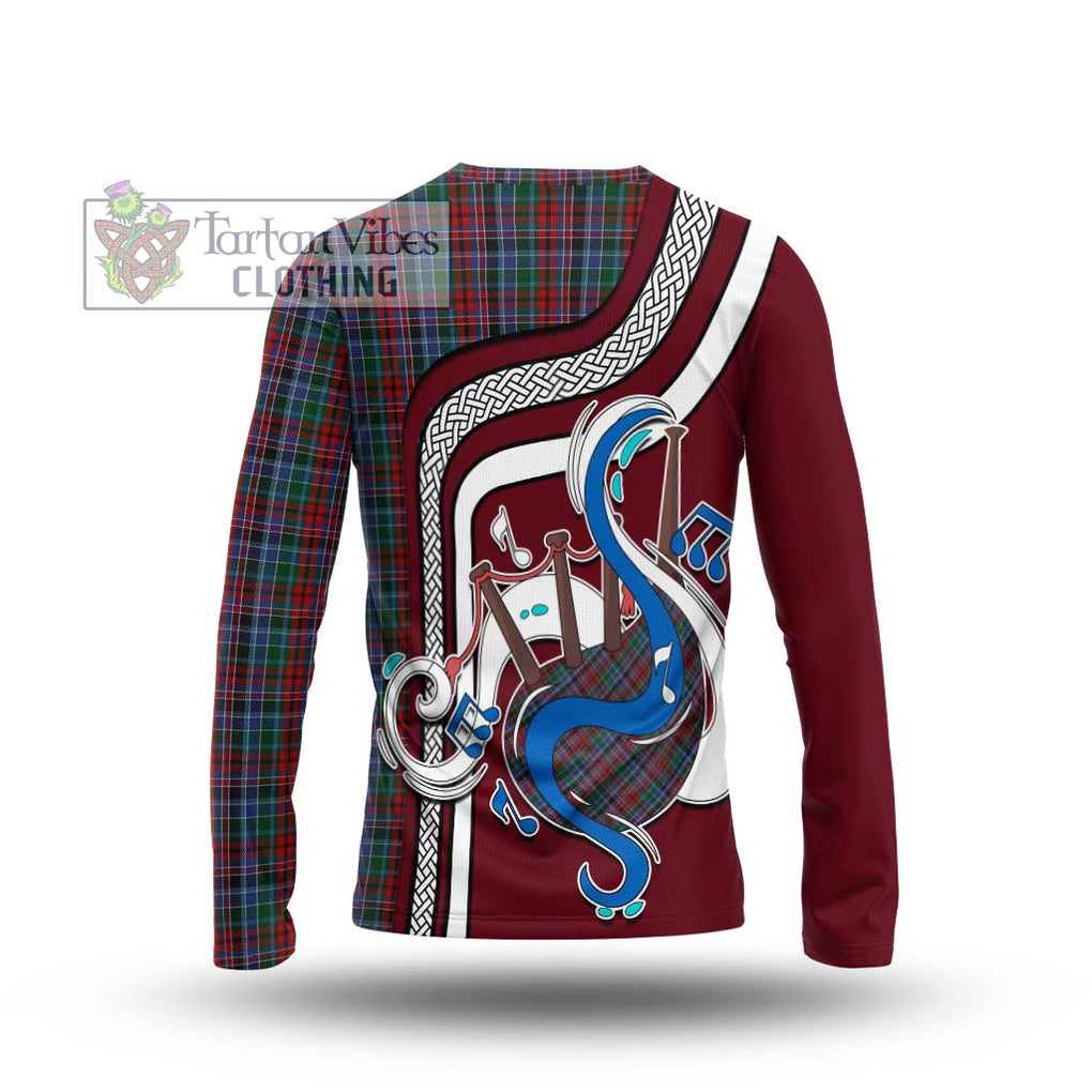 Tartan Vibes Clothing Gordon Red Tartan Long Sleeve T-Shirt with Epic Bagpipe Style