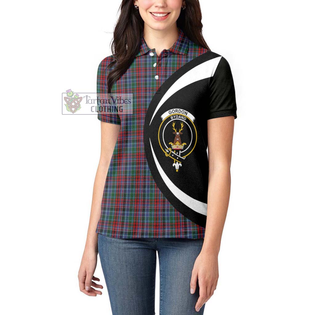 Tartan Vibes Clothing Gordon Red Tartan Women's Polo Shirt with Family Crest Circle Style