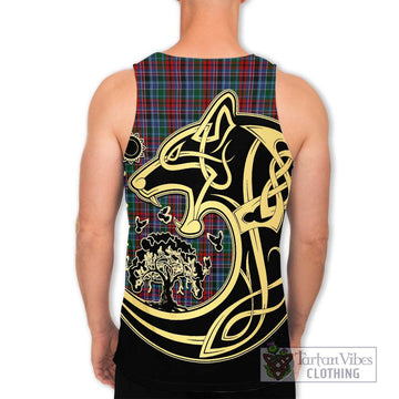 Gordon Red Tartan Men's Tank Top with Family Crest Celtic Wolf Style