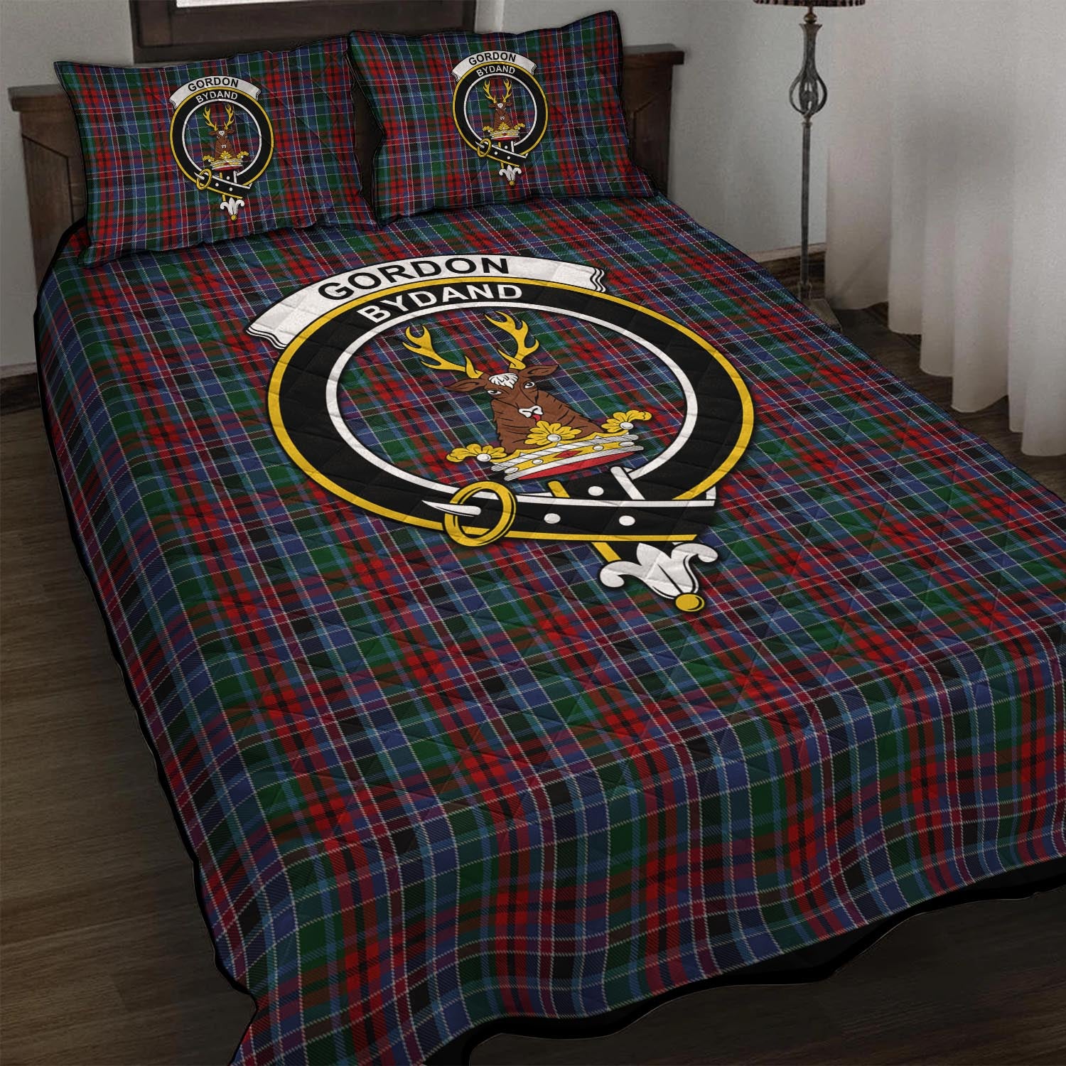 Gordon Red Tartan Quilt Bed Set with Family Crest - Tartan Vibes Clothing