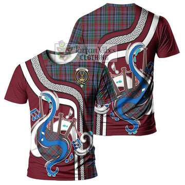 Gordon Red Tartan T-Shirt with Epic Bagpipe Style